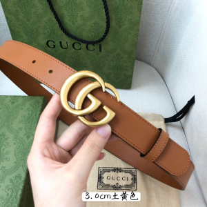 Gucci Gold Double G Buckle Tan Leather Belt 30MM 