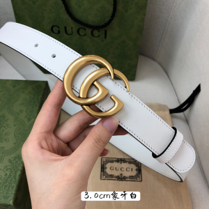 Gucci Gold Double G Buckle White Leather Belt 30MM 