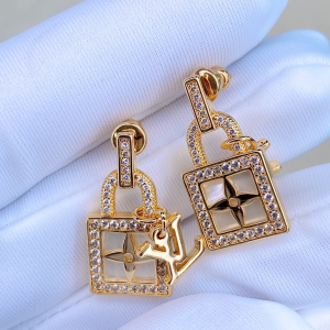 Louis Vuitton Gold Crystal LV Lock Earrings 