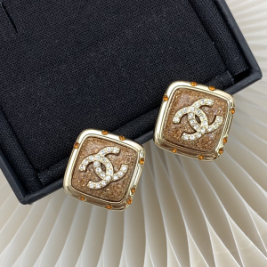 Chanel Crystals CC Square Earrings 