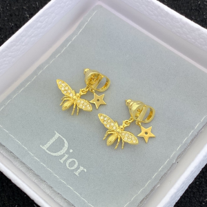 Dior Gold and White Crystals Petit CD Earrings 