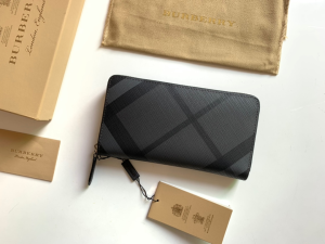 Burberry London Check and Leather Zip Around Wallet Grey Burberry London Check and Leather Zip Around Wallet Grey