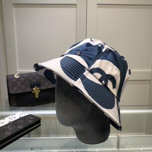 Chanel Logo Blue and White Ecru Elegant Cotton Hat 