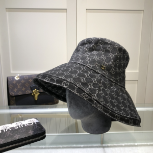 Gucci GG Denim Black Eco Washed Wide Brim Hat 