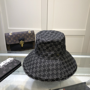Luxury Womens Hats Gucci GG Denim Black Eco Washed Wide Brim Hat A62PP100 AA154614
