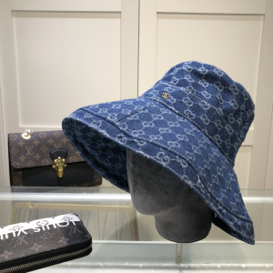 Gucci GG Denim Blue Eco Washed Wide Brim Hat 
