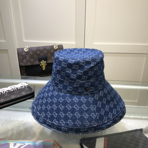 Luxury Womens Hats Gucci GG Denim Blue Eco Washed Wide Brim Hat A62PP100 AA154613