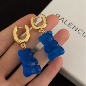 Balenciaga Gold and Blue Gummy Bear Hoop Earrings 