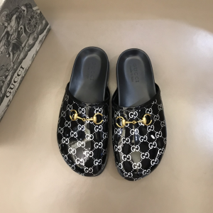 Luxury Mens Shoes Gucci Horsebit GG PVC Mules in Black 38 To 46 A151PP370 AA155435