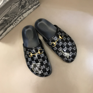 Luxury Mens Shoes Gucci Horsebit GG PVC Mules in Black 38 To 46 A151PP370 AA155435