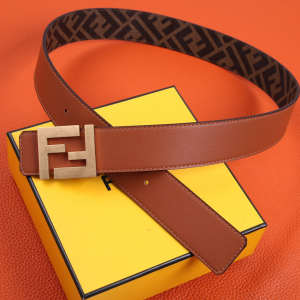 Luxury Womens Belts Fendi FF Leather Belt in Tan 40MM A175PP240 AA155599