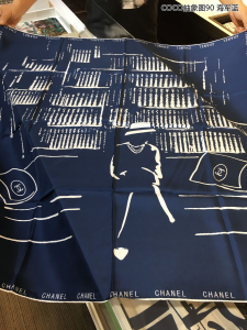 Chanel Coco Silk Scarf Navy Blue 