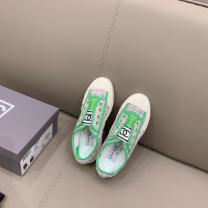 Luxury Womens Shoes Chanel CC Logo Tweed Sneaker in Green 35 To 40 A151PP340 AA155464