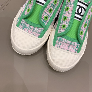 Luxury Womens Shoes Chanel CC Logo Tweed Sneaker in Green 35 To 40 A151PP340 AA155464