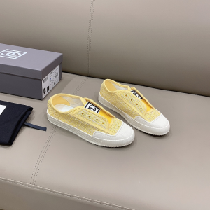 Chanel CC Logo Tweed Sneakers Yellow 