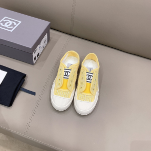 Luxury Womens Shoes Chanel CC Logo Tweed Sneaker in Yellow 35 To 40 A151PP340 AA155463