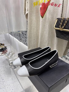 Chanel Black Calf Leather Ballerina Flats 