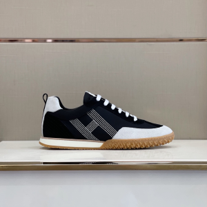 Hermes Mens Lace Up Sneakers Black Fabric 