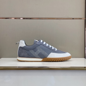 Hermes Mens Lace Up Sneakers Gray Fabric 