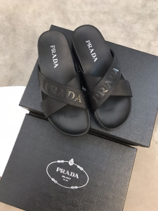 Prada Logo Slide Sandals Black Technical 