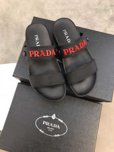 Prada Logo Slide Sandals Black Technical 