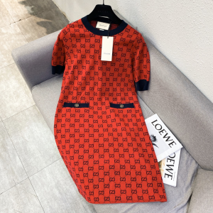 Gucci GG Multicolor Knit Mini Dress Red 