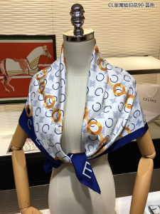 Luxury Womens Scarf Celine Chain Printed Silk Scarf in Blue 90x90CM A151PP200 AA156139