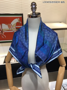 Luxury Womens Scarf Loewe Anagram Lines Silk Scarf in Blue 90x90CM A151PP180 AA156115