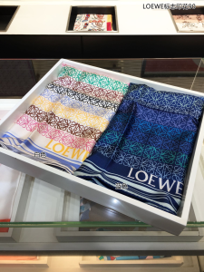 Luxury Womens Scarf Loewe Anagram Lines Silk Scarf in White 90x90CM A151PP180 AA156114