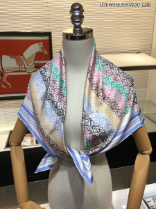 Luxury Womens Scarf Loewe Anagram Lines Silk Scarf in White 90x90CM A151PP180 AA156114