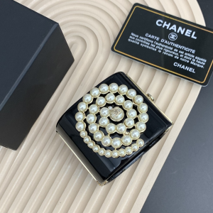 Chanel Pearls PVC Logo Cuff Bracelets Black 