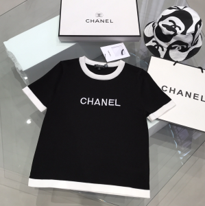 Chanel Monogram Logo Cotton T Shirt Black 