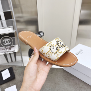 Celine White Triomphe Slide Sandal 