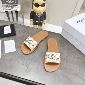 Luxury Womens Shoes Celine White Triomphe Slide Sandal 35 To 39 A151PP420 AA156881