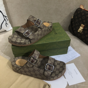 Gucci Beige GG Multicolor Flatform Sandal 