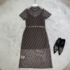 Luxury Womens Clothing Fendi FF Logo Jacquard Dress SML A198PP680 AA156957