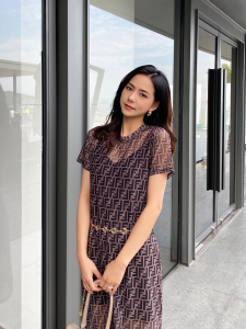 Luxury Womens Clothing Fendi FF Logo Jacquard Dress SML A198PP680 AA156957