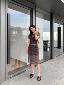 Luxury Womens Clothing Fendi FF Logo Jacquard Dress SML A198PP680 AA156957