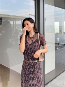 Luxury Womens Clothing Fendi FF Logo Jacquard Dress SML A198PP680 AA156957