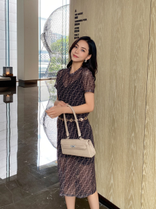 Luxury Womens Clothing Fendi FF Logo Jacquard Dress SML A198PP680 AA156957