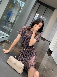 Luxury Womens Clothing Fendi FF Logo Jacquard Dress SML A198PP680 AA156957