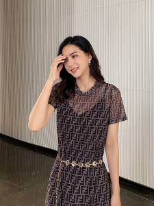 Luxury Womens Clothing Fendi FF Logo Jacquard Dress SML A198PP680 AA156957