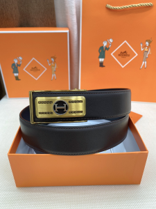 Hermes Mens Belt Black Shiny Calf Leather 35MM 