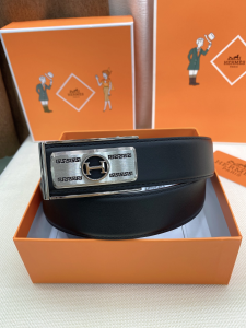 Hermes Mens Belt Black Shiny Calf Leather 35MM 