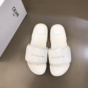 Celine 2021 White Canvas Slide Sandal 