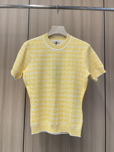 Fendi Yellow FF Jacquard Knitwear Tops 