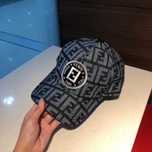 Fendi FF Logo Jacquard Baseball Cap Hat Black 