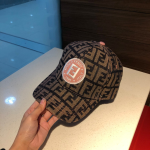 Fendi FF Logo Jacquard Baseball Cap Hat Brown 