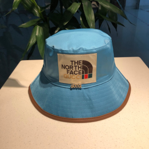Luxury Womens Hats Guci x The North Face Blue Fabric Bucket Cap Hat A190PP100 AA157668