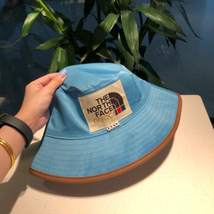 Luxury Womens Hats Guci x The North Face Blue Fabric Bucket Cap Hat A190PP100 AA157668